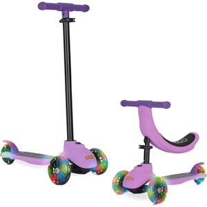image:imageKRIDDO 3in1 Scooter for Kids Ages 15 Years Old Folding Scooter with 3 Lighted Wheels Wide Standing Board Adjustable Height LearntoSteer Handlebar for Indoor and OutdoorPurple