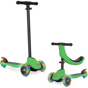 image:imageKRIDDO 3in1 Scooter for Kids Ages 15 Years Old Folding Scooter with 3 Lighted Wheels Wide Standing Board Adjustable Height LearntoSteer Handlebar for Indoor and OutdoorGreen