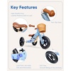 image:imageKRIDDO 2 in 1 Wooden Kids Tricycle and Balance Bike with Pattern for 14 Years Old NoPedal Tricycle and Toddler Balance Bike with Basket and Adjustable Seat Ideal for Outdoor and Indoor Blue