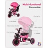 image:imageKRIDDO 8in1 Foldable Tricycle Stroller for Toddlers 18 Months to 5 Years 5Point Seatbelt 1Step Brake Pedal Extended Canopy Triple Footrest Safety Rearview Window Detachable Guardrail GreyPink