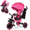 image:imageKRIDDO 8in1 Foldable Tricycle Stroller for Toddlers 18 Months to 5 Years 5Point Seatbelt 1Step Brake Pedal Extended Canopy Triple Footrest Safety Rearview Window Detachable Guardrail GreyPink