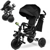 image:imageKRIDDO 8in1 Foldable Tricycle Stroller for Toddlers 18 Months to 5 Years 5Point Seatbelt 1Step Brake Pedal Extended Canopy Triple Footrest Safety Rearview Window Detachable Guardrail GreyGrey