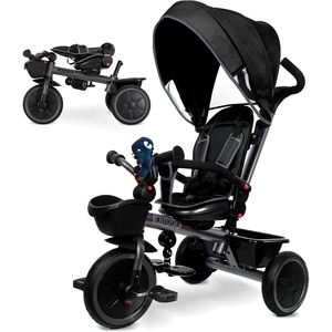 image:imageKRIDDO 7in1 Tricycle Stroller for Toddlers 18 Months to 5 Years Adjustable Push Handle Rotatable Seat Cup Holder and Retractable Canopy Folding Baby Trike wDetachable Guardrail Footrest GYGrey