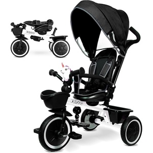 image:imageKRIDDO 7in1 Tricycle Stroller for Toddlers 18 Months to 5 Years Adjustable Push Handle Rotatable Seat Cup Holder and Retractable Canopy Folding Baby Trike wDetachable Guardrail Footrest GYWhite