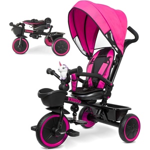 image:imageKRIDDO 7in1 Tricycle Stroller for Toddlers 18 Months to 5 Years Adjustable Push Handle Rotatable Seat Cup Holder and Retractable Canopy Folding Baby Trike wDetachable Guardrail Footrest GYPink