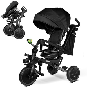 image:imageKRIDDO 8in1 Foldable Tricycle Stroller for Toddlers 18 Months to 5 Years 5Point Seatbelt 1Step Brake Pedal Extended Canopy Triple Footrest Safety Rearview Window Detachable Guardrail GreyGrey