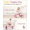 image:imageKRIDDO 2 in 1 Kids Tricycles Age 18 Month to 3 Years EVA Wheels Upgraded Gift Trikes for Toddlers 2 to 3 Year Old with Push Handle and Duck Bell PinkLight Pink