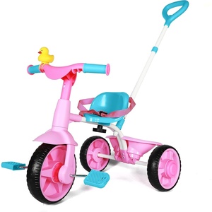 image:imageKRIDDO 2 in 1 Kids Tricycles Age 18 Month to 3 Years EVA Wheels Upgraded Gift Trikes for Toddlers 2 to 3 Year Old with Push Handle and Duck Bell PinkEva Wheelpink