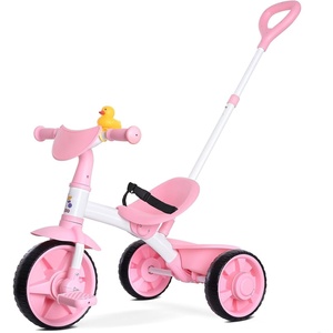 image:imageKRIDDO 2 in 1 Kids Tricycles Age 18 Month to 3 Years EVA Wheels Upgraded Gift Trikes for Toddlers 2 to 3 Year Old with Push Handle and Duck Bell PinkLight Pink