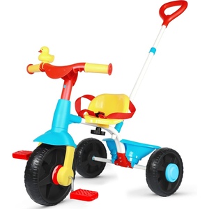 image:imageKRIDDO 2 in 1 Kids Tricycles Age 18 Month to 3 Years EVA Wheels Upgraded Gift Trikes for Toddlers 2 to 3 Year Old with Push Handle and Duck Bell PinkLight Blue