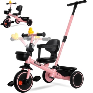 image:imageKRIDDO 2in1 Tricycle for Toddlers 155 Years Push Tricycle with Parent Steering amp Detachable Handle 9Stage Adjustable Handlebar Toddler Trike with Safety Belt Clutch Pedals amp Dual Baskets GNPink
