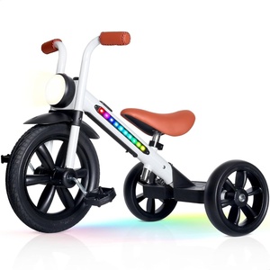 image:imageKRIDDO Kids 12 Inch Tricycle With Puncture Free Wheels Front Light Adjustable Seat  Gift for 25 Year Olds BlueWhite Led